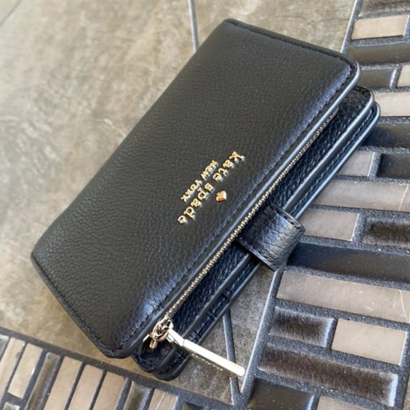 Kate Spade Leila Medium Compact Bifold Wallet Black - Picture 3 of 16